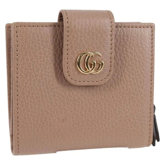 GUCCI Compact Bifold Wallet Leather Gold Pink Beige 523193 1147 Auth 135025A - Picture 1 of 16